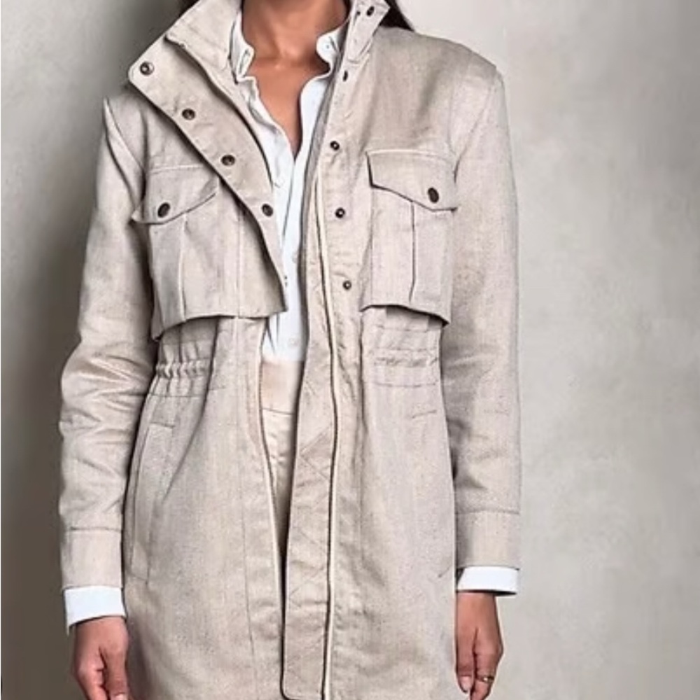 Banana Republic HERRINGBONE UTILITY JACKET Women's Beige Utility Jacket size xs